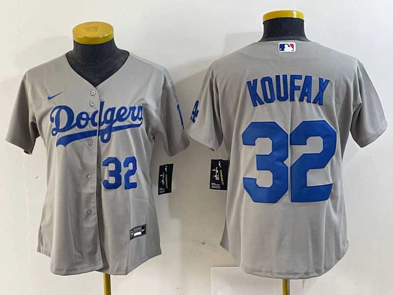 Women%27s Los Angeles Dodgers #32 Sandy Koufax Number Grey Cool Base Stitched Jerseys